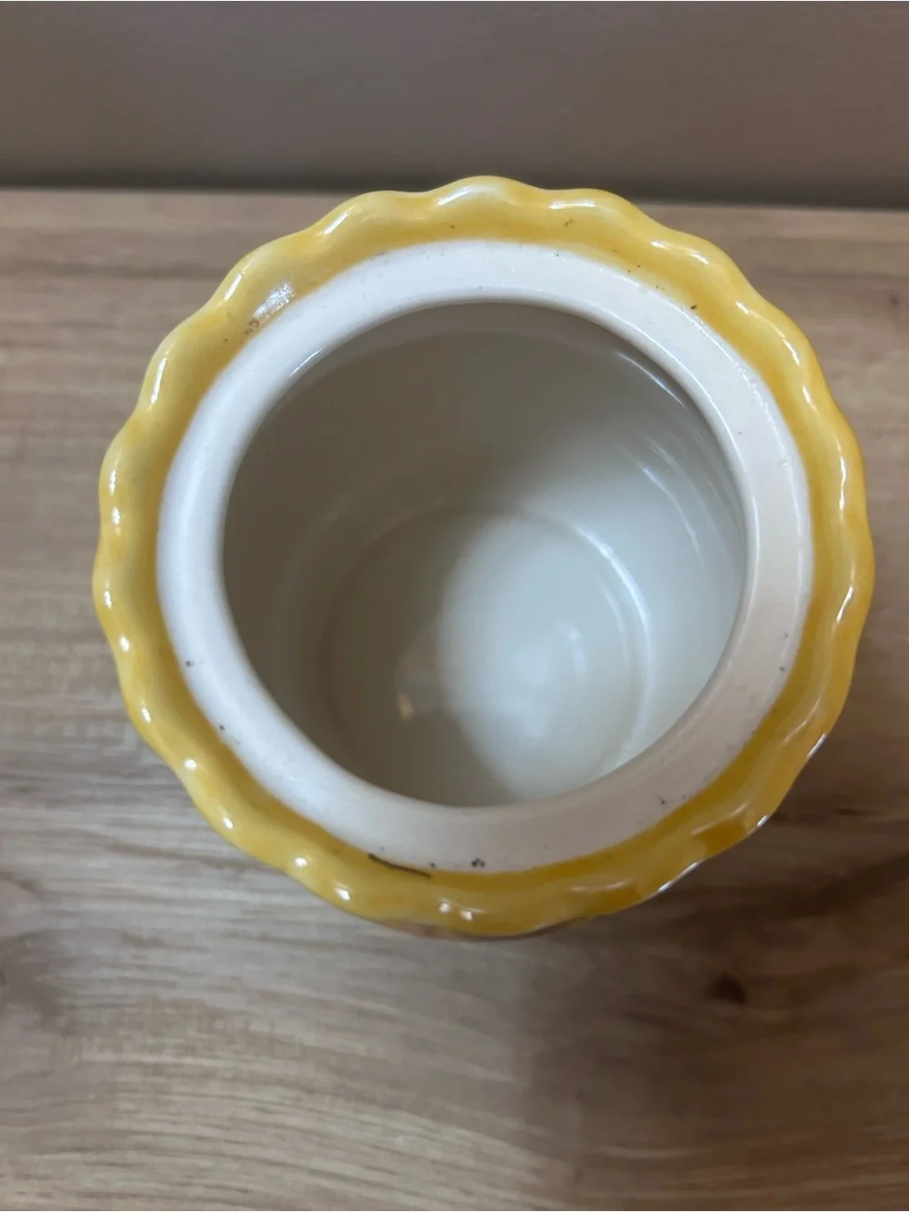 Vintage Yellow Rooster Ceramic Jar with Brown Knob